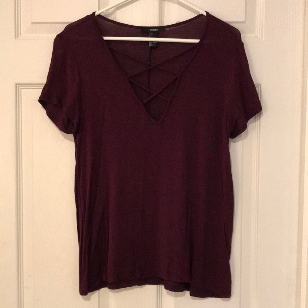 Forever 21 Medium Dark Maroon top with criss-cross detail